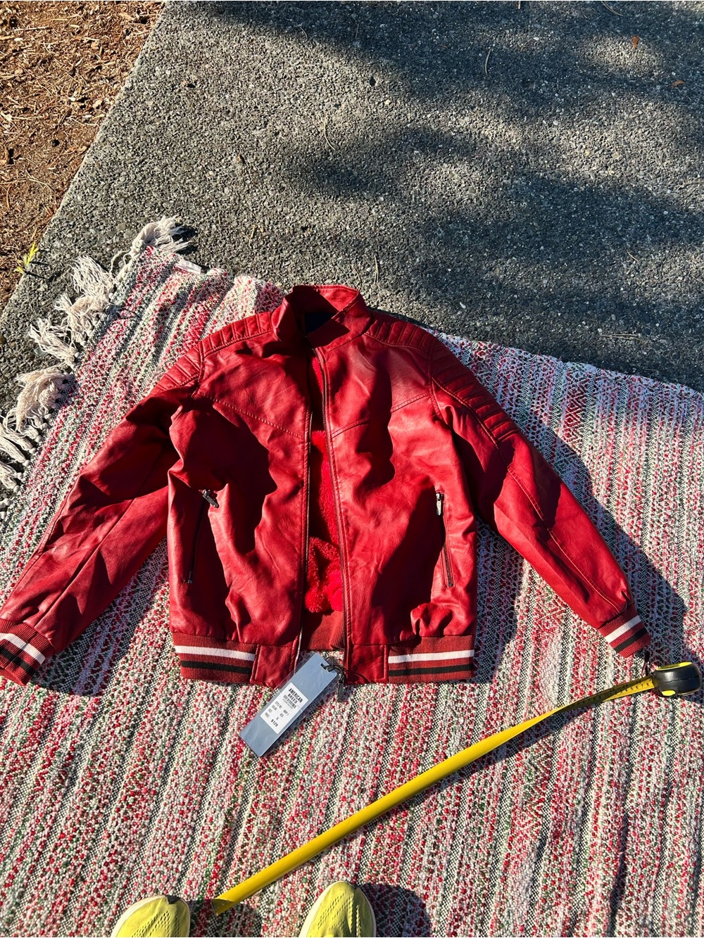 Men's Red Bomber Jacket with Striped Rib Trim